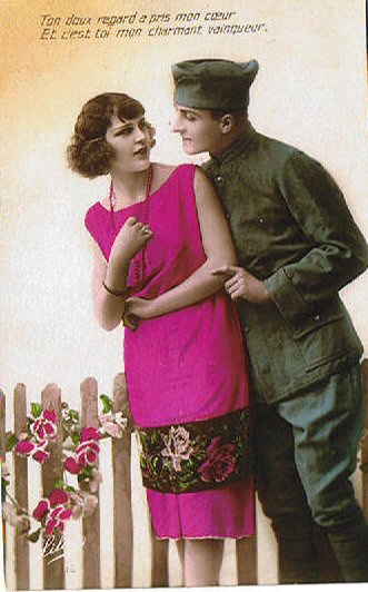 carte ancienne couple d'amoureux